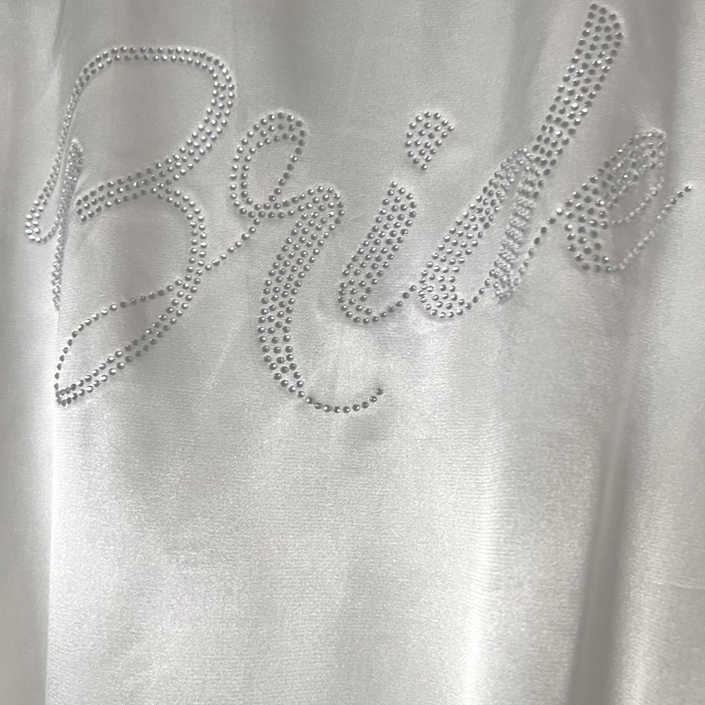 White Rhinestone Bride Wedding Silky Robe - Picture 3 of 10